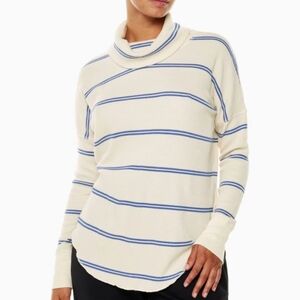Aritzia The Group Thermal Cowlneck long turtleneck beige blue stripe Small